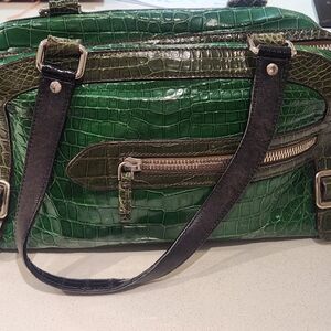Prada Green Crocodile Embossed Handbag